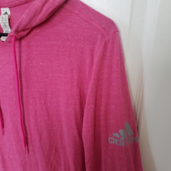 Womens Adidas Pink Hooded Long Sleeve T Shirt Front pocket Adidas logo on sleeve - Picture 6 of 8